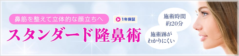 鼻筋を整えて立体的な顔立ちへ スタンダード隆鼻術 施術時間20分、施術後がわかりにくい 【1年保証】