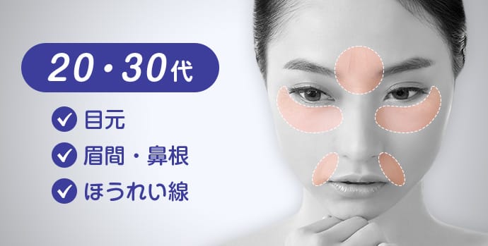 20代・30代 ✓目元 ✓眉間・鼻根 ✓ほうれい線