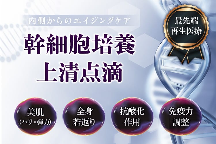 最先端再生医療 内側からのエイジングケア 幹細胞培養上清点滴 美肌（ハリ・弾力） 全身若返り 抗酸化作用 免疫力調整