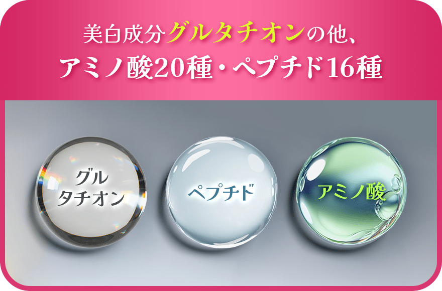 美白成分グルタチオンの他、アミノ酸20種・ペプチド16種